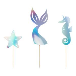 Köp Tårtdekoration Sjöjungfru Regnbågsskimrande - 3-pack från PartyDeco hos Partykungen.